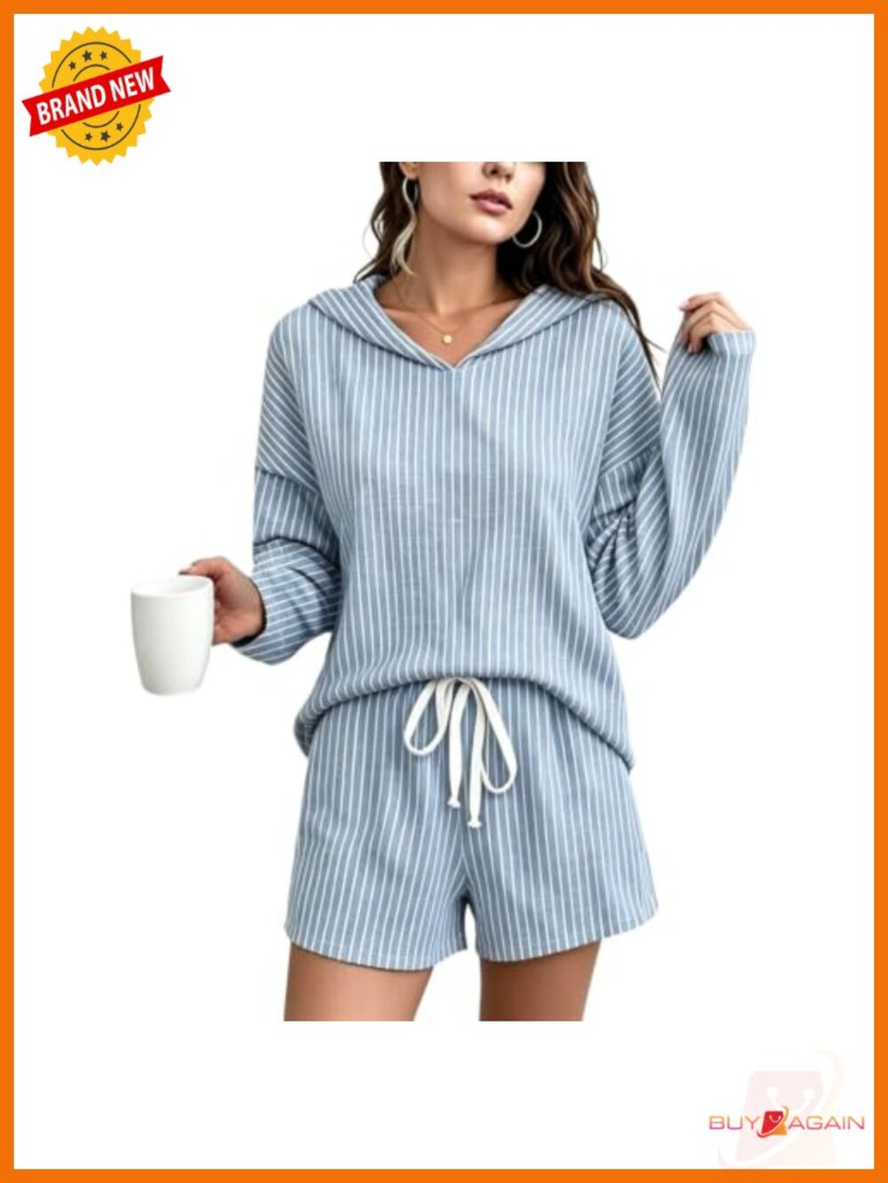 Striped Lounge Set Long Sleeve Hoodie Shorts 2 Piece